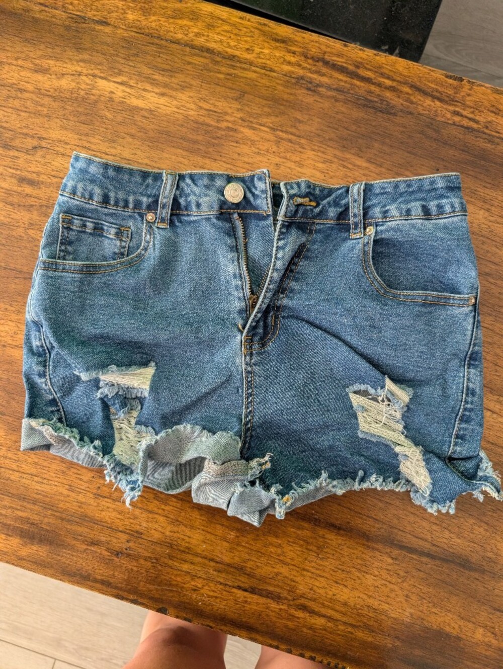 Distressed Blue Denim Cutoff Shorts